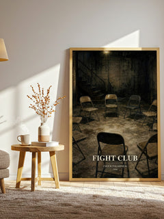 Fight Club watercolour print in frame leaning in hallway – contemporary fiction wall art