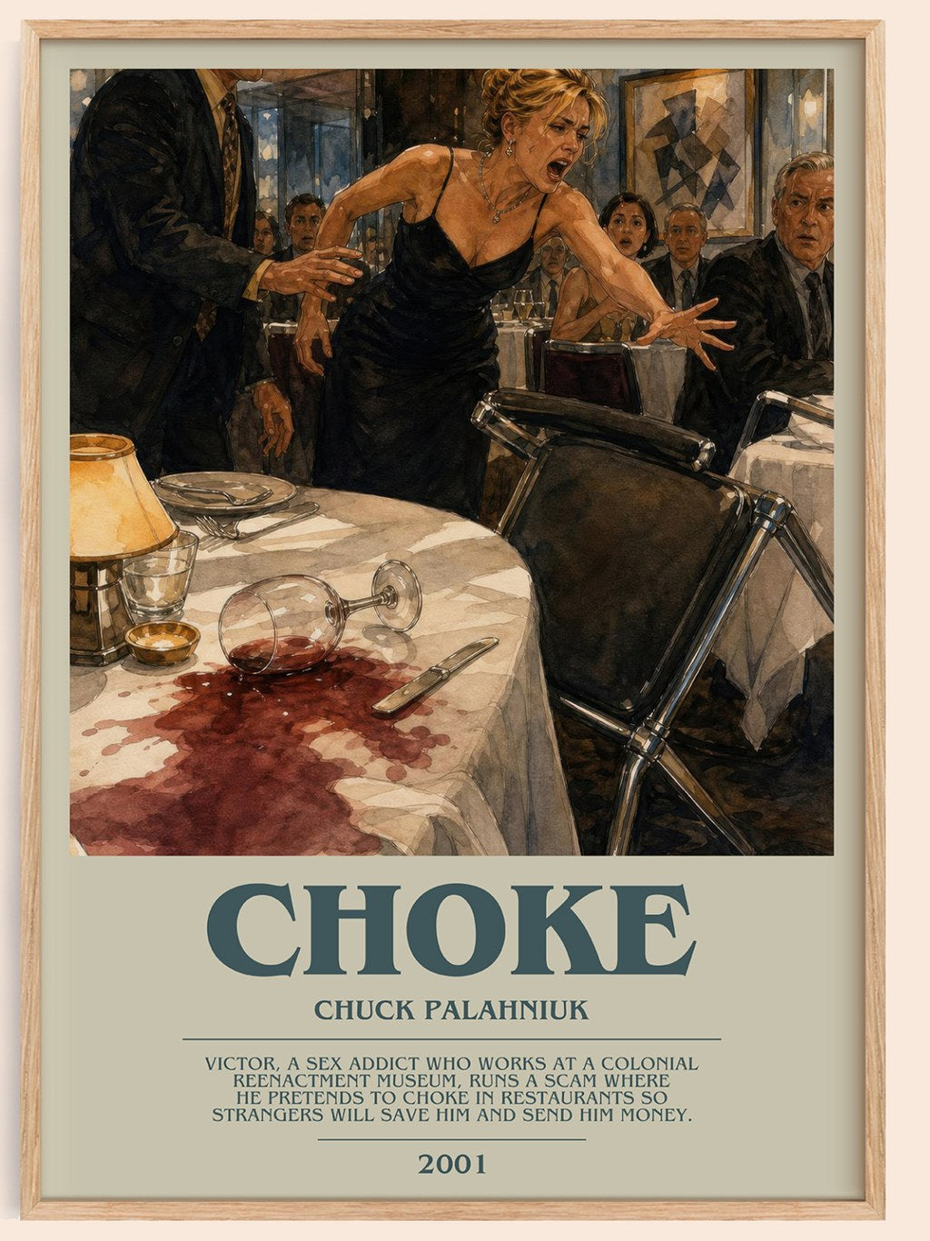 Choke bookish book poster by Chuck Palahniuk – framed literary art print