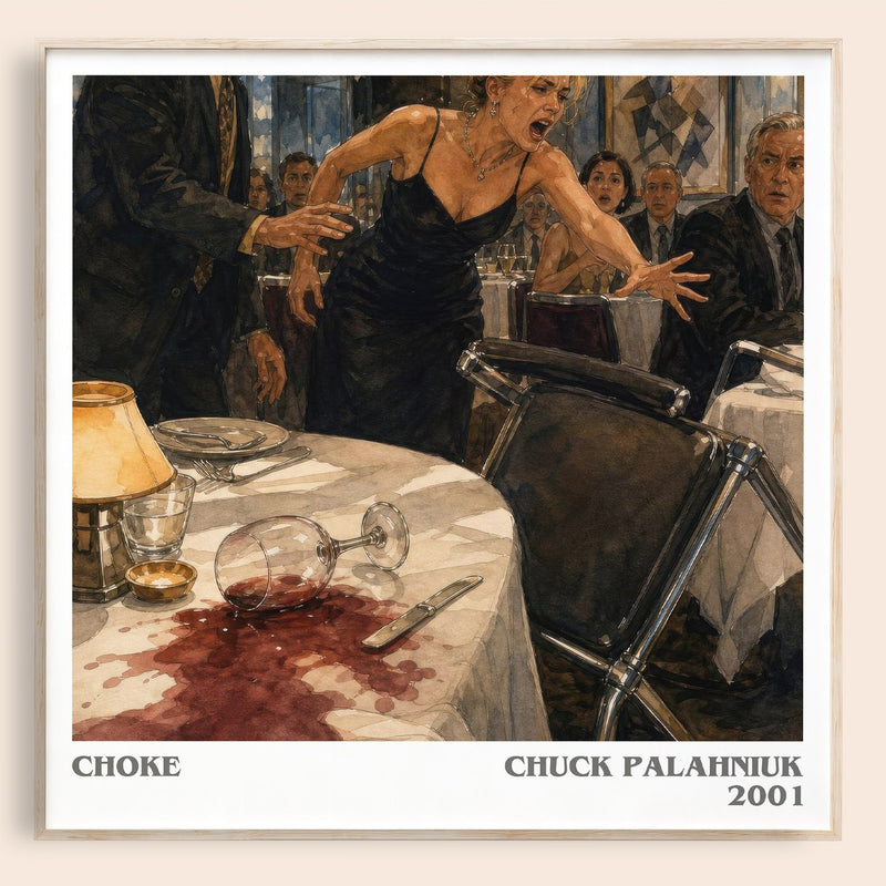 Choke literary book poster by Chuck Palahniuk – framed literary art print