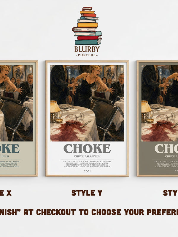 Choke bookish print in frame leaning in hallway – contemporary fiction wall art
