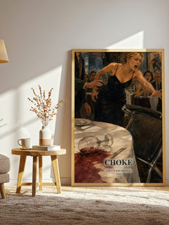 Choke watercolour print in frame leaning in hallway – contemporary fiction wall art