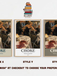 Choke book cover print in frame leaning in hallway – contemporary fiction wall art