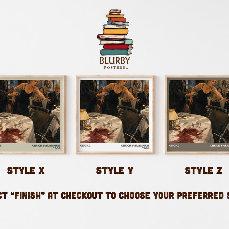 Choke literary print in frame leaning in hallway – contemporary fiction wall art