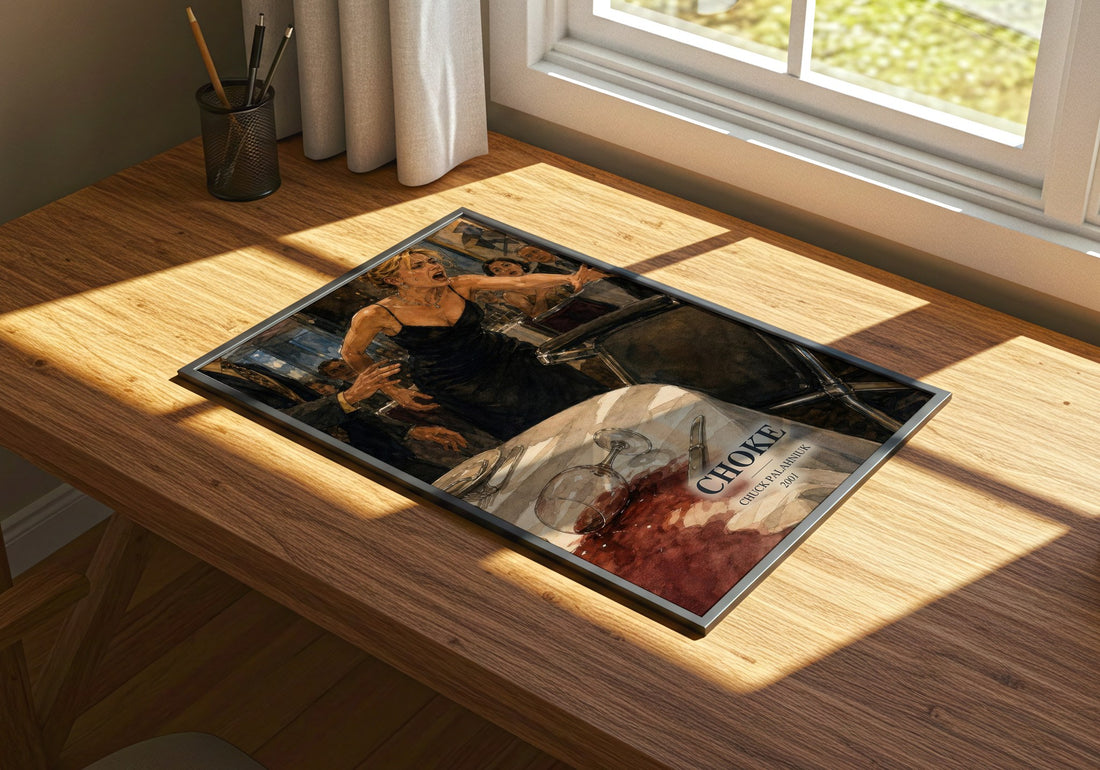 Choke watercolour book poster framed on wall – contemporary fiction wall art