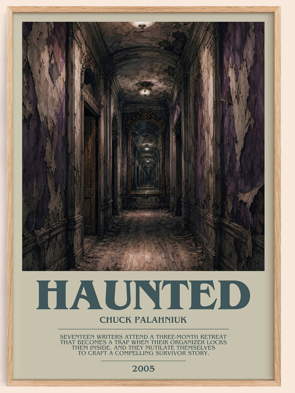 Haunted bookish book poster by Chuck Palahniuk – framed literary art print