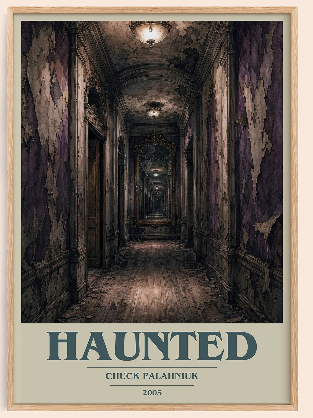 Haunted book cover book poster by Chuck Palahniuk – framed literary art print