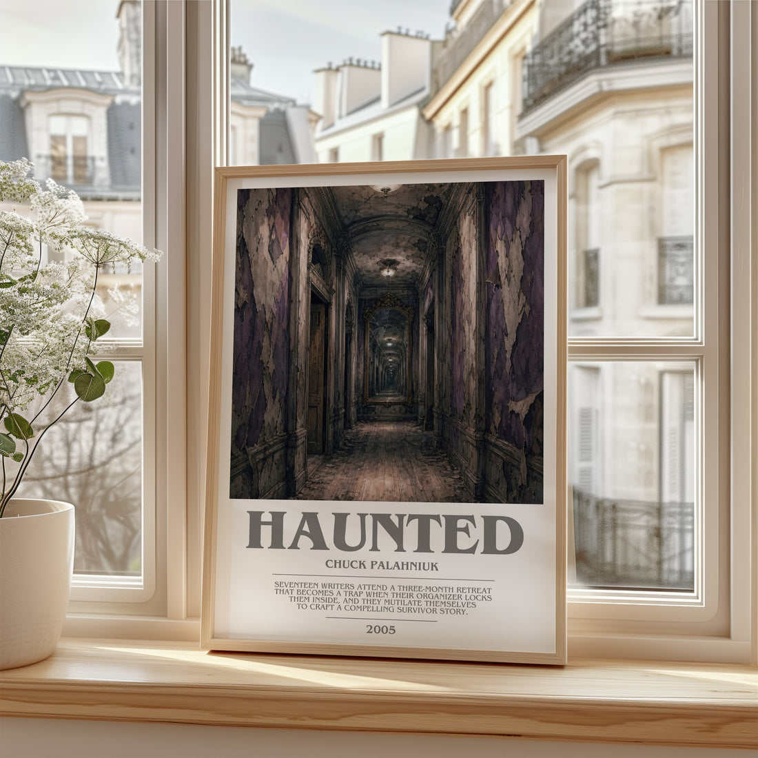 Haunted bookish poster colour and style options – Chuck Palahniuk book art