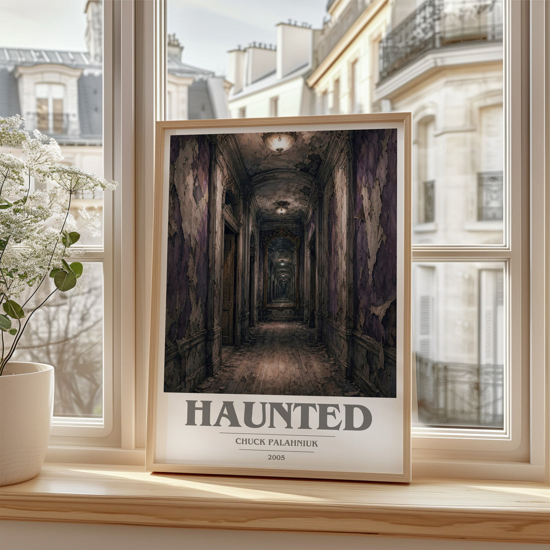 Haunted book cover poster colour and style options – Chuck Palahniuk book art