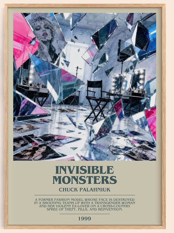Invisible Monsters bookish book poster by Chuck Palahniuk – framed literary art print