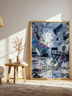 Invisible Monsters watercolour print in frame leaning in hallway – contemporary fiction wall art