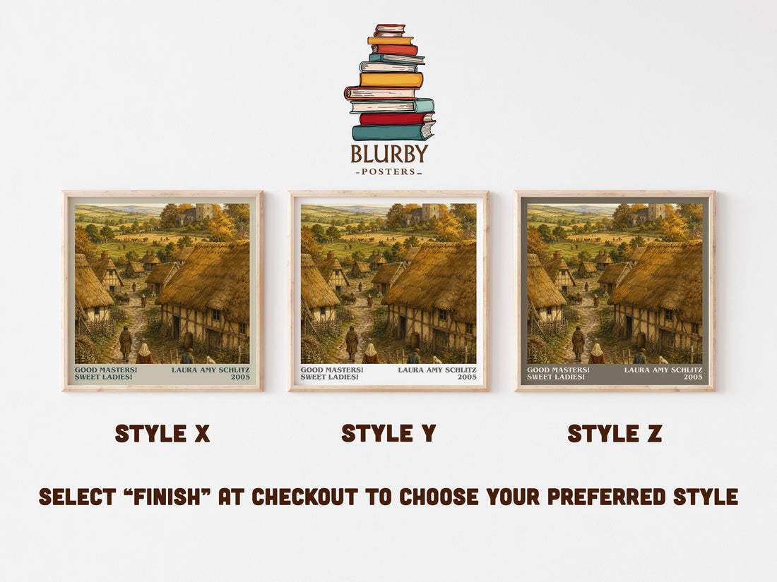 Good Masters! Sweet Ladies! literary print in frame leaning in hallway – historical fiction wall art (mockup)