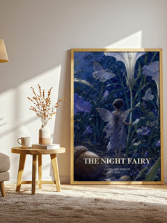 The Night Fairy watercolour print in frame leaning in hallway – childrens wall art
