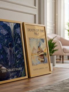 The Night Fairy watercolour print framed by window – literary home decor
