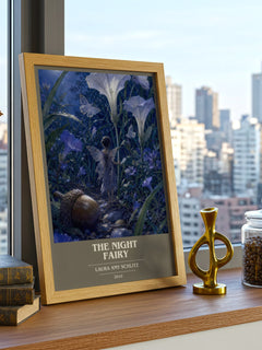 The Night Fairy book cover print framed by window – literary home decor