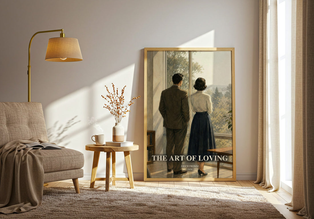 The Art of Loving watercolour print in frame leaning in hallway – philosophy wall art