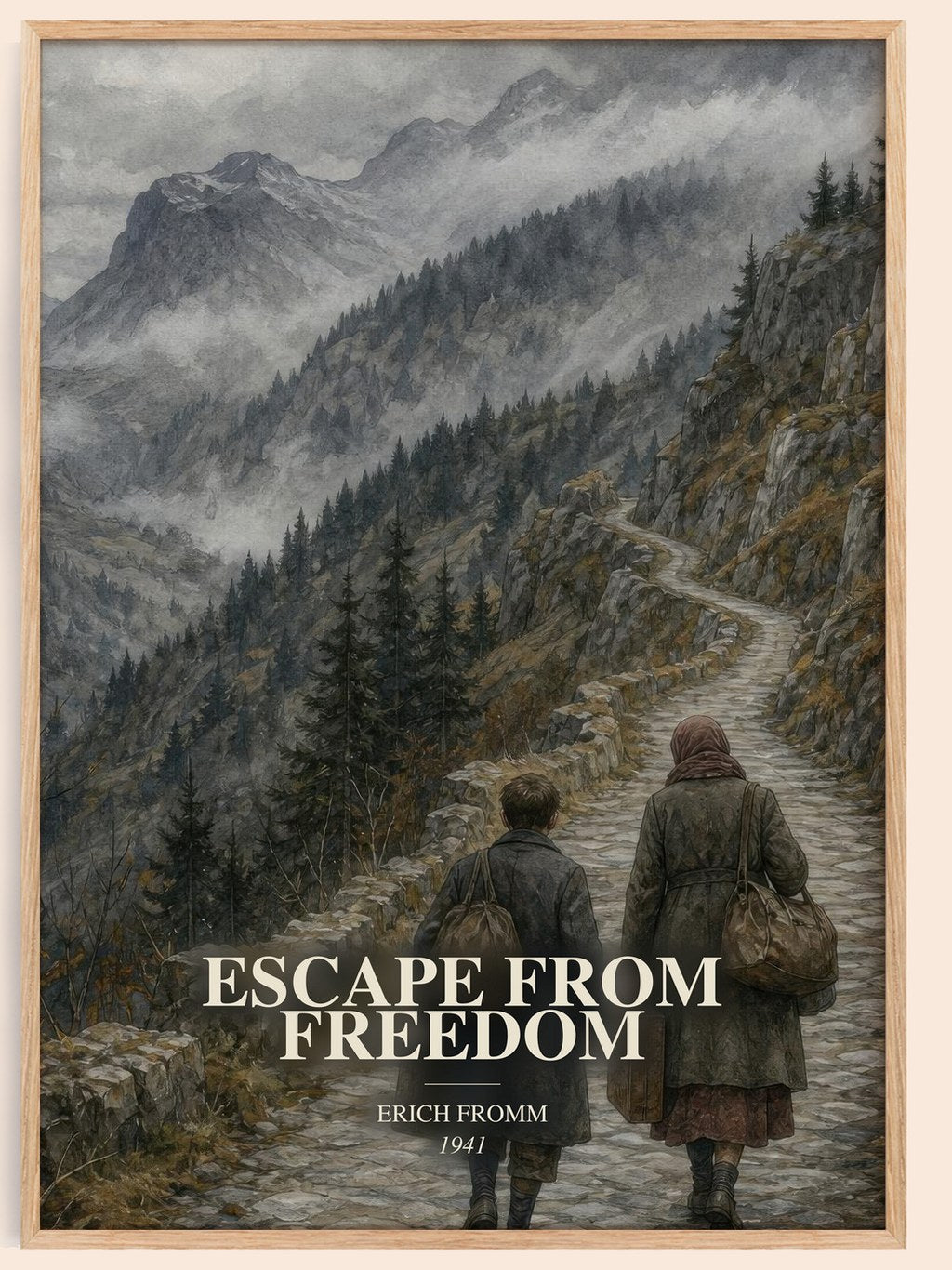Escape from Freedom watercolour book poster by Erich Fromm – framed literary art print