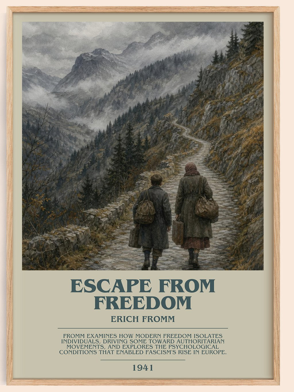 Escape from Freedom bookish book poster by Erich Fromm – framed literary art print