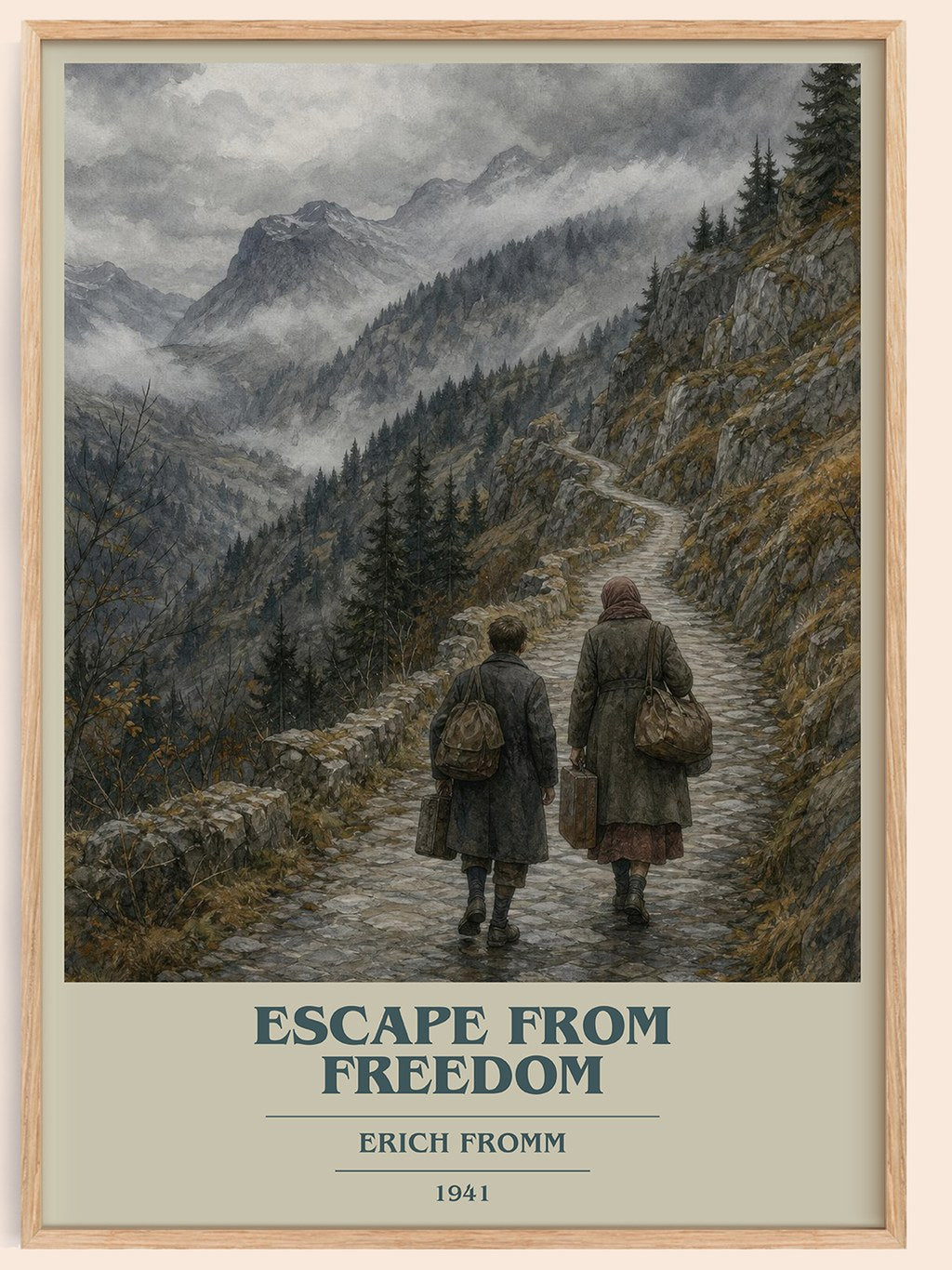 Escape from Freedom book cover book poster by Erich Fromm – framed literary art print