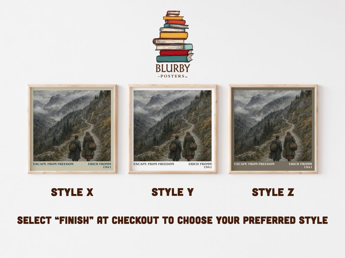 Escape from Freedom literary print in frame leaning in hallway – philosophy wall art (mockup)