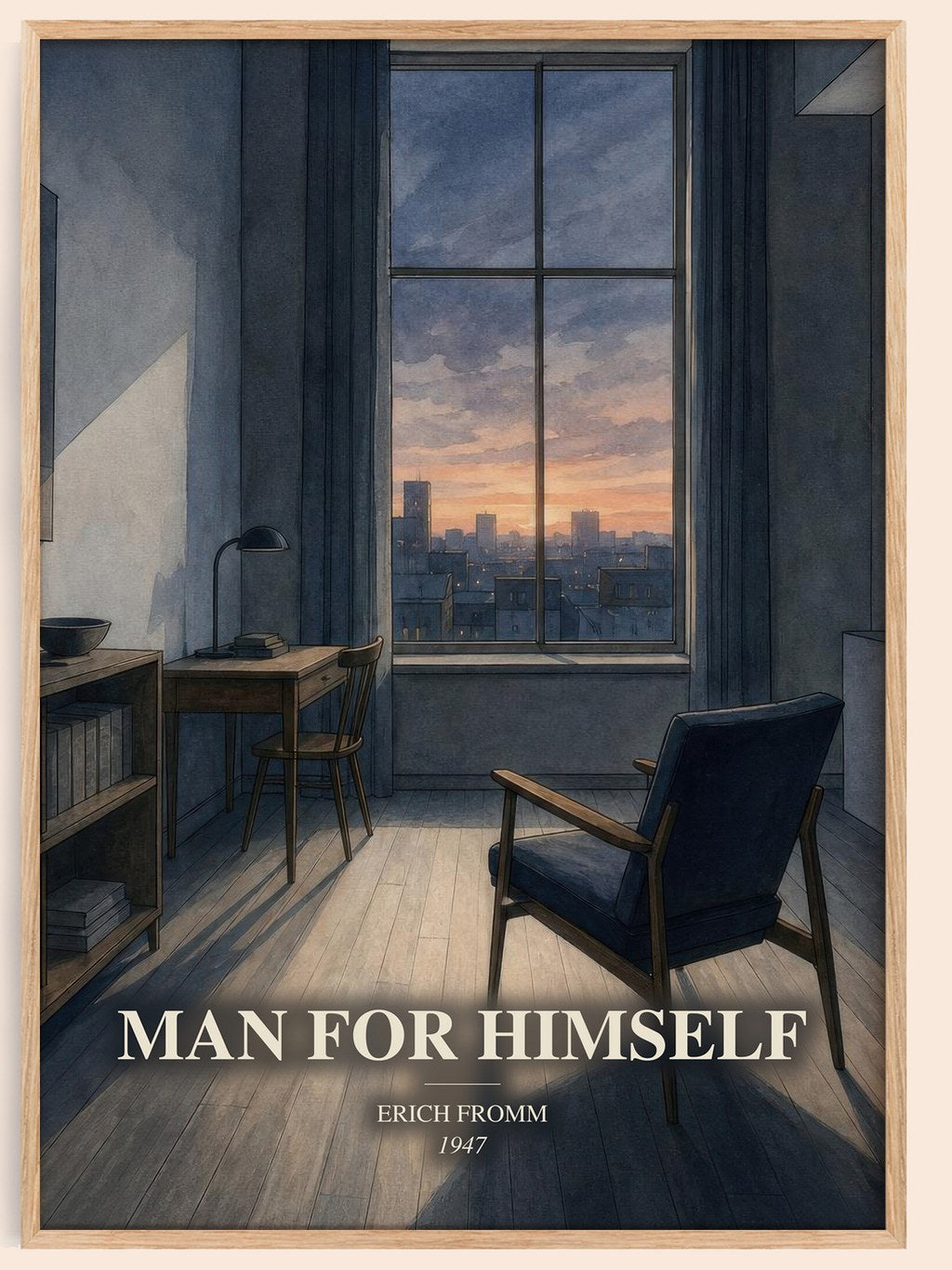 Man for Himself watercolour book poster by Erich Fromm – framed literary art print
