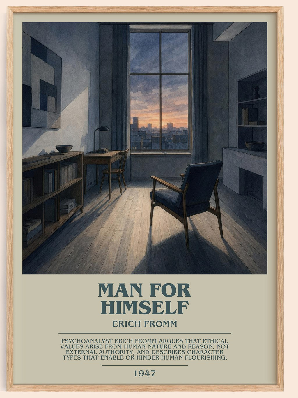 Man for Himself bookish book poster by Erich Fromm – framed literary art print