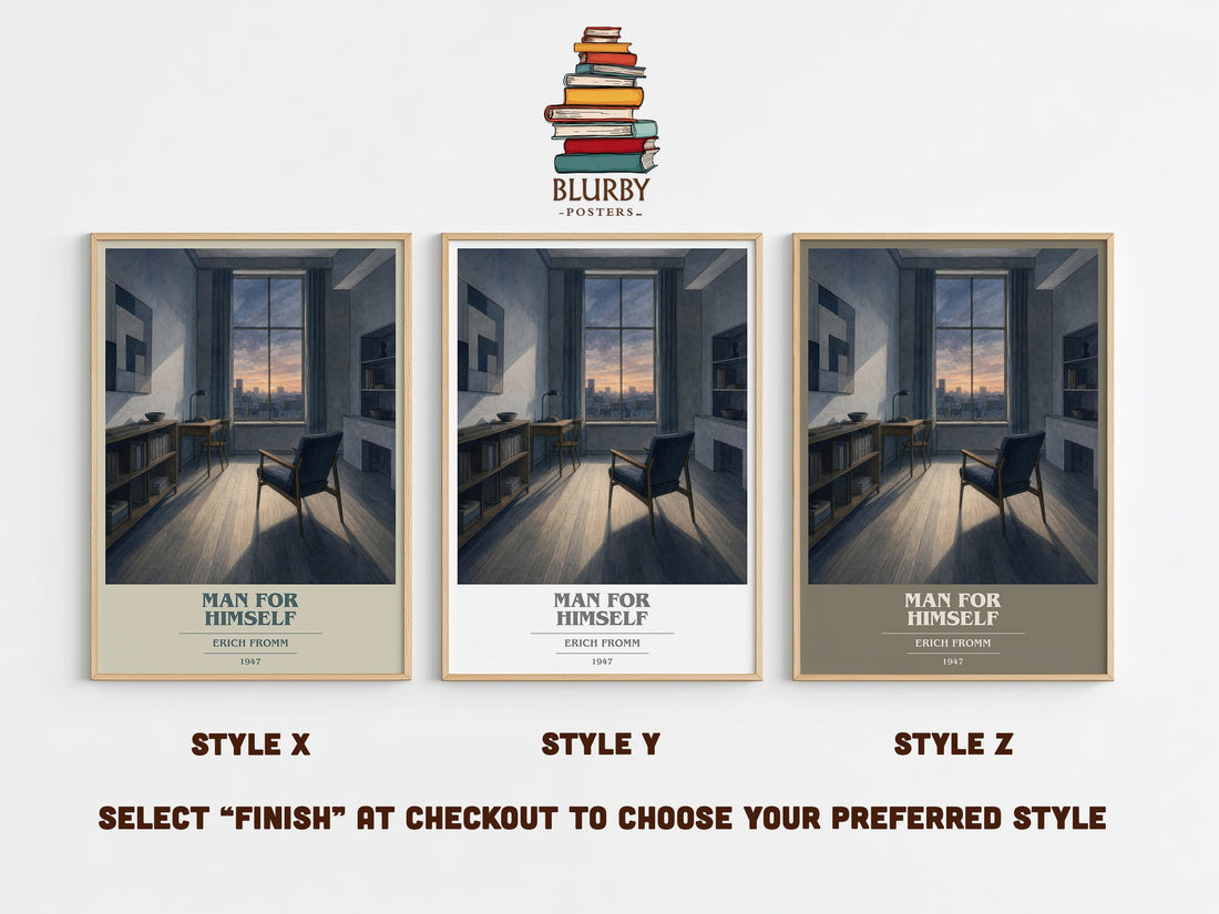 Man for Himself book cover print in frame leaning in hallway – philosophy wall art (mockup)