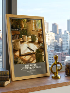 The Gifts of Imperfection book cover print framed by window – literary home decor