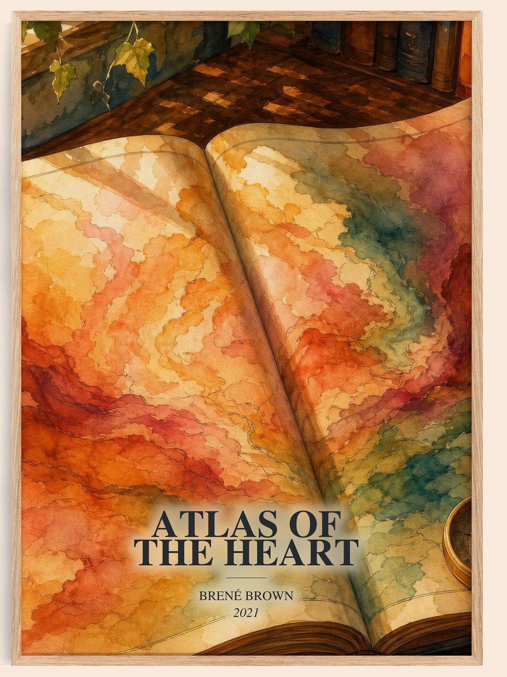 Atlas of the Heart watercolour book poster by Brené Brown – framed literary art print
