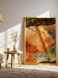 Atlas of the Heart watercolour print in frame leaning in hallway – non fiction wall art