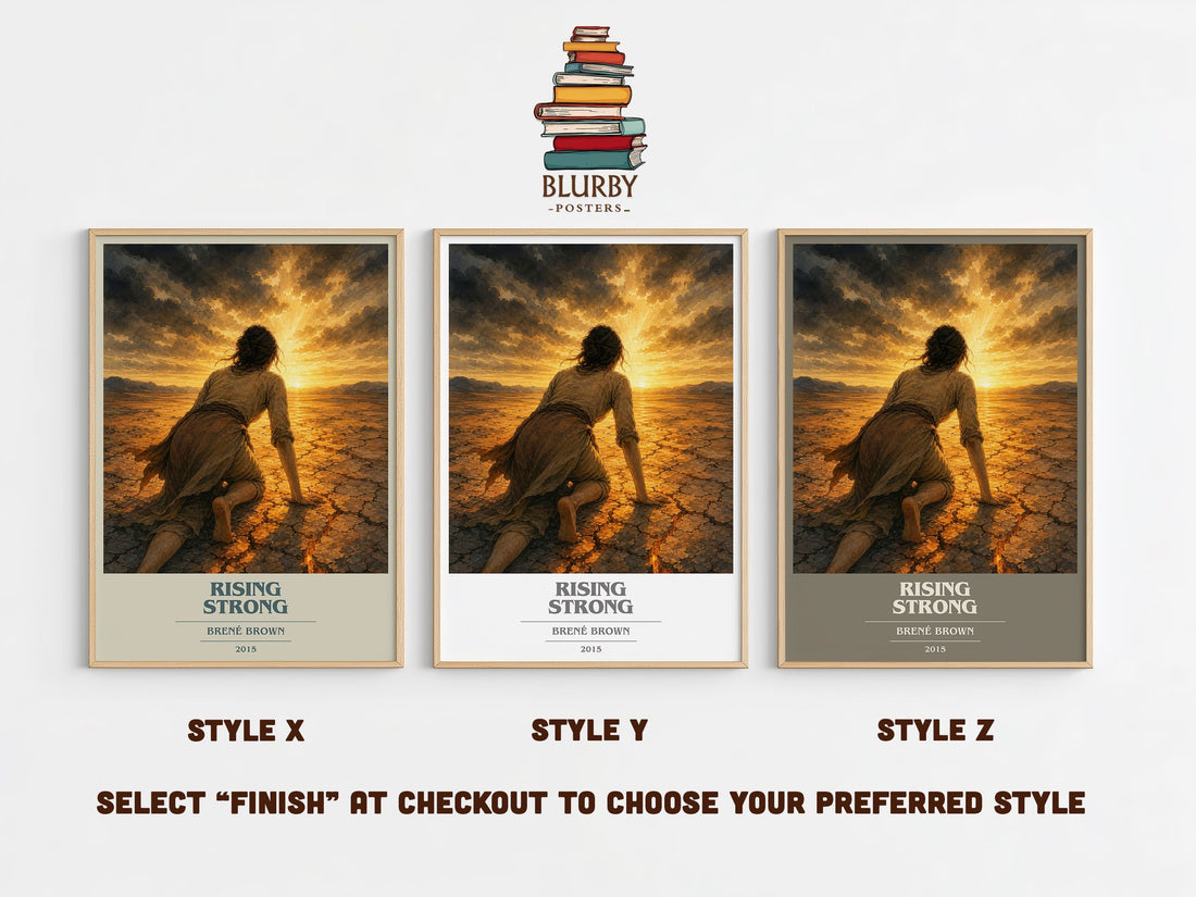 Rising strong book cover print in frame leaning in hallway – non fiction wall art (mockup)