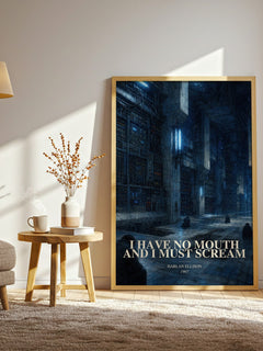 I Have No Mouth and I Must Scream watercolour print in frame leaning in hallway – sci fi wall art
