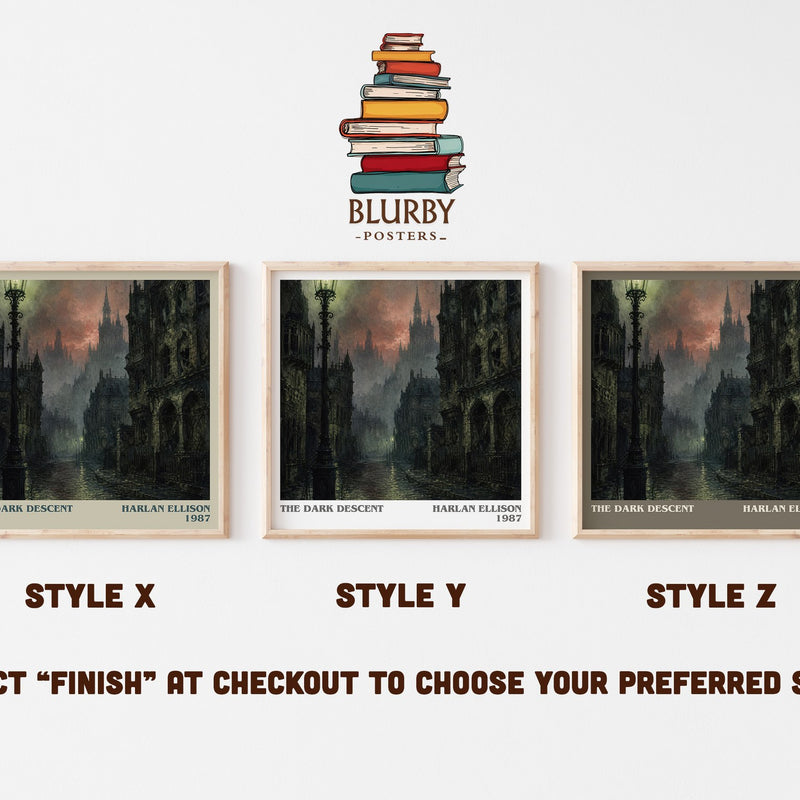 The Dark Descent literary print in frame leaning in hallway – horror wall art