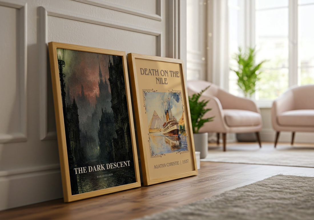 The Dark Descent watercolour print framed by window – literary home decor