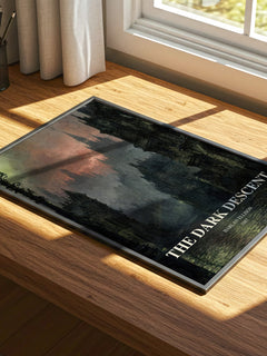 The Dark Descent watercolour book poster framed on wall – horror wall art
