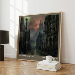 The Dark Descent literary print framed by window – literary home decor