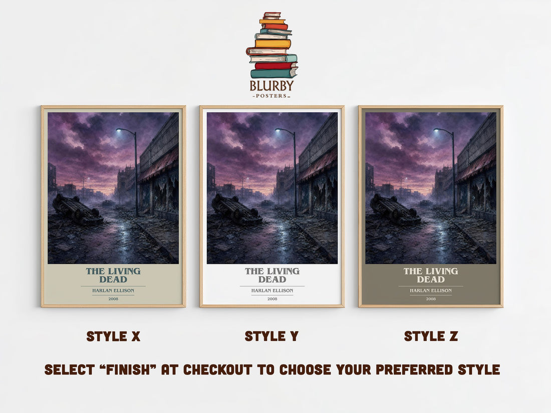 The Living Dead book cover print in frame leaning in hallway – horror wall art (mockup)