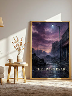 The Living Dead watercolour print in frame leaning in hallway – horror wall art