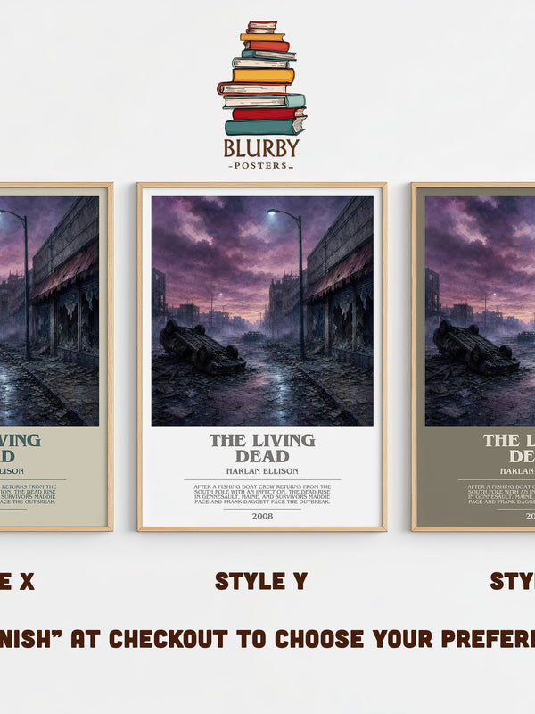 The Living Dead bookish print in frame leaning in hallway – horror wall art