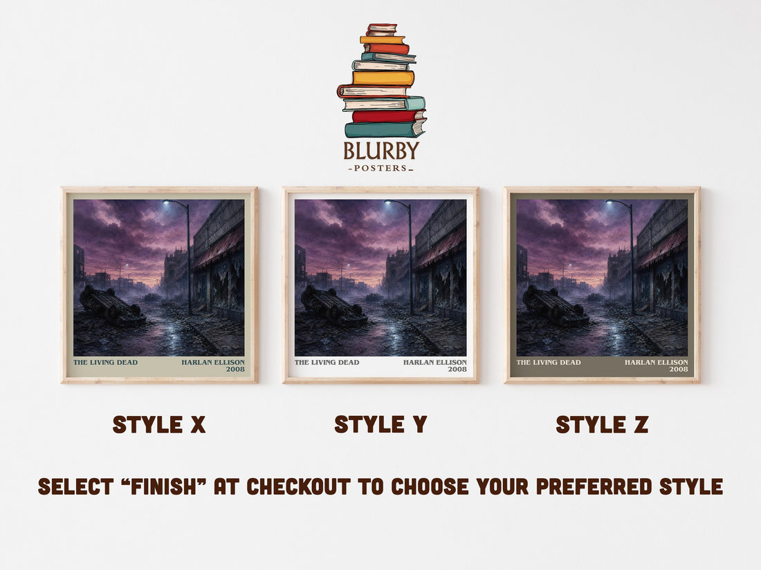 The Living Dead literary print in frame leaning in hallway – horror wall art (mockup)