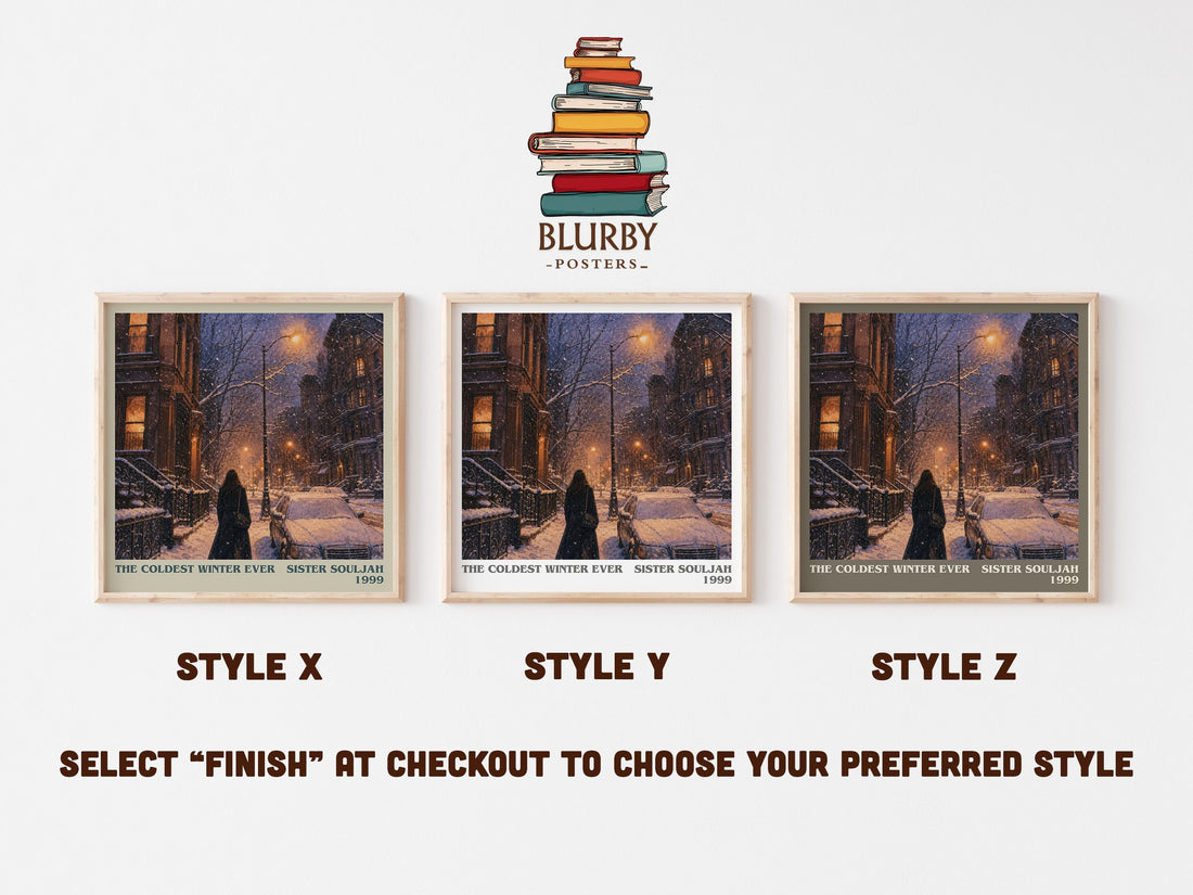 The coldest winter ever literary print in frame leaning in hallway – contemporary fiction wall art (mockup)