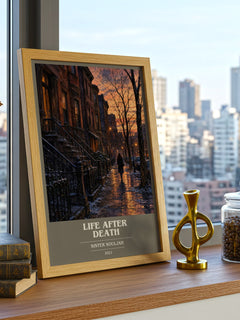 Life After Death book cover print framed by window – literary home decor