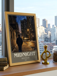 Midnight book cover print framed by window – literary home decor