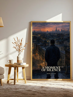 A moment of silence watercolour print in frame leaning in hallway – contemporary fiction wall art