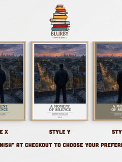 A moment of silence book cover print in frame leaning in hallway – contemporary fiction wall art