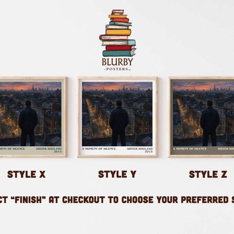 A moment of silence literary print in frame leaning in hallway – contemporary fiction wall art