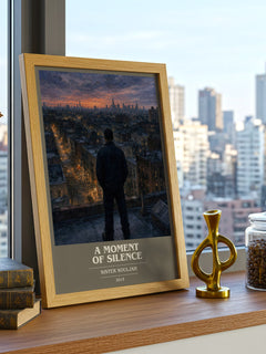 A moment of silence book cover print framed by window – literary home decor