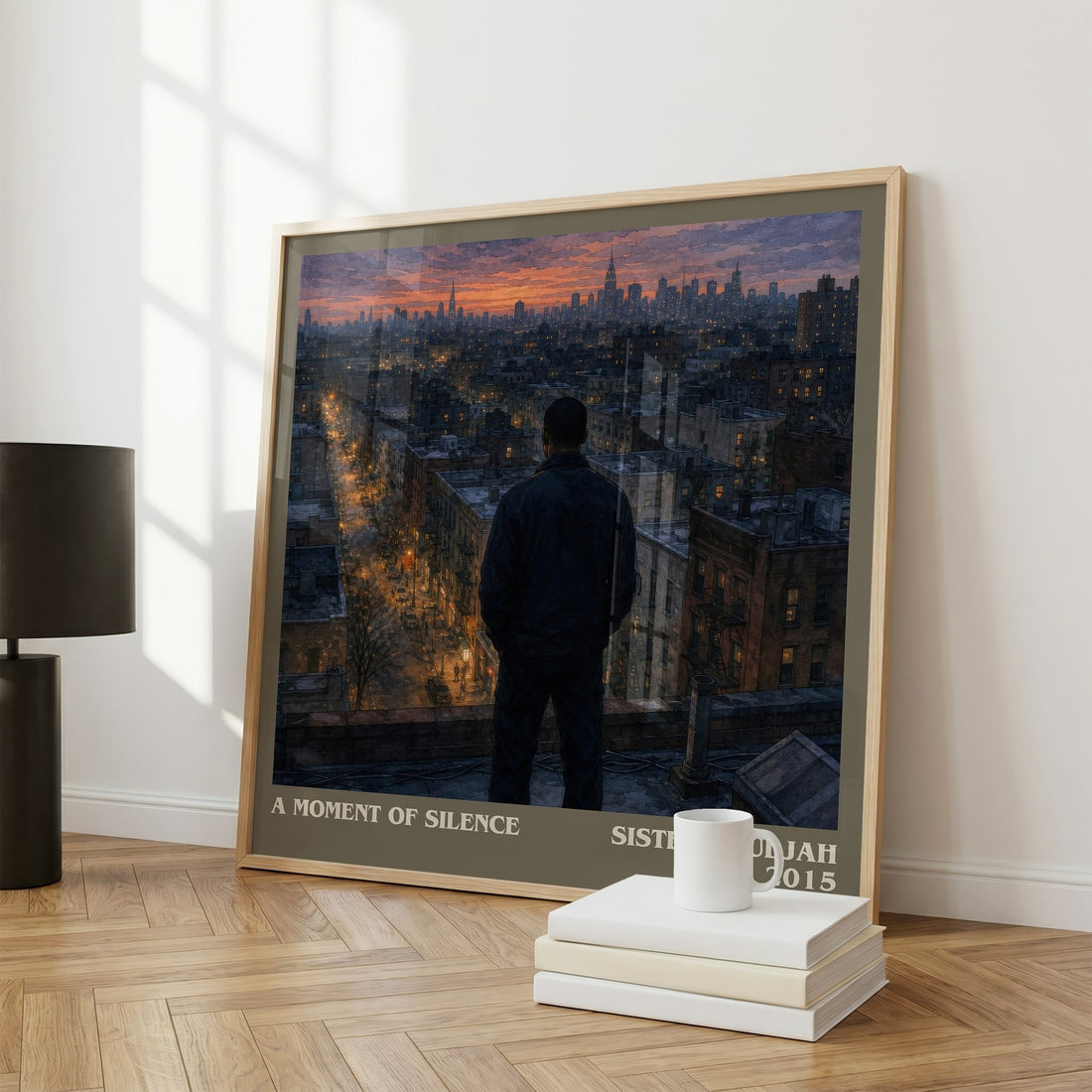A moment of silence literary print framed by window – literary home decor