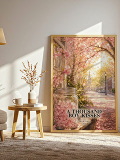 A Thousand Boy Kisses watercolour print in frame leaning in hallway – contemporary fiction wall art
