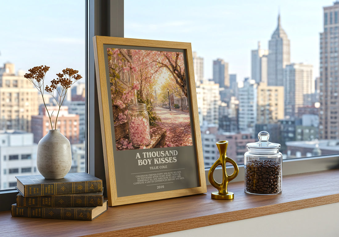 A Thousand Boy Kisses bookish print framed by window – literary home decor