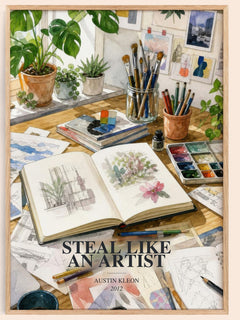 Steal like an artist watercolour book poster by Austin Kleon – framed literary art print